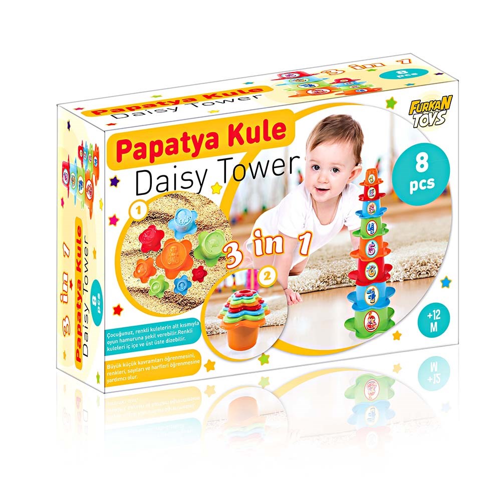 Eğitici Bebek Oyuncakları, Furkan Toys,  Eğitici Oyuncak 3 in 1 Papatya Kule FR55771