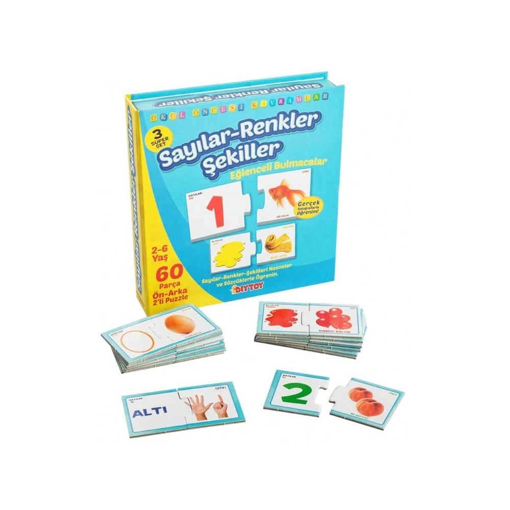 Eğitici Bebek Oyuncakları, Dıytoy, Dıytoy Eğlenceli Bulmacalar Sayılar Renkler Şekiller 60 Parça 2'li Puzzle