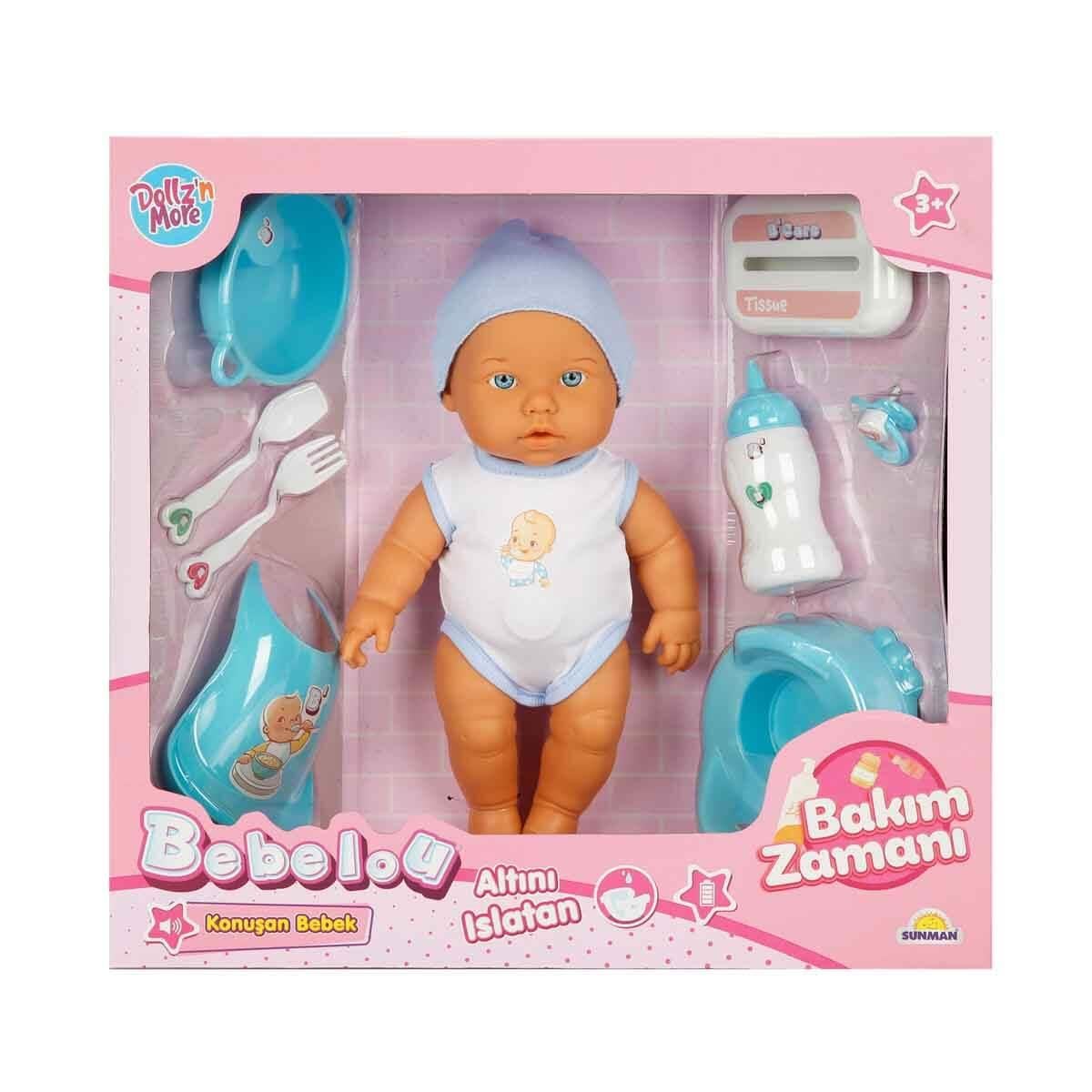 Et Bebekler, Sunman, Bebelou Bebek Seti Bakım Zamanı Sesli Gülen Ağlayan 32 cm 38239 Mavi