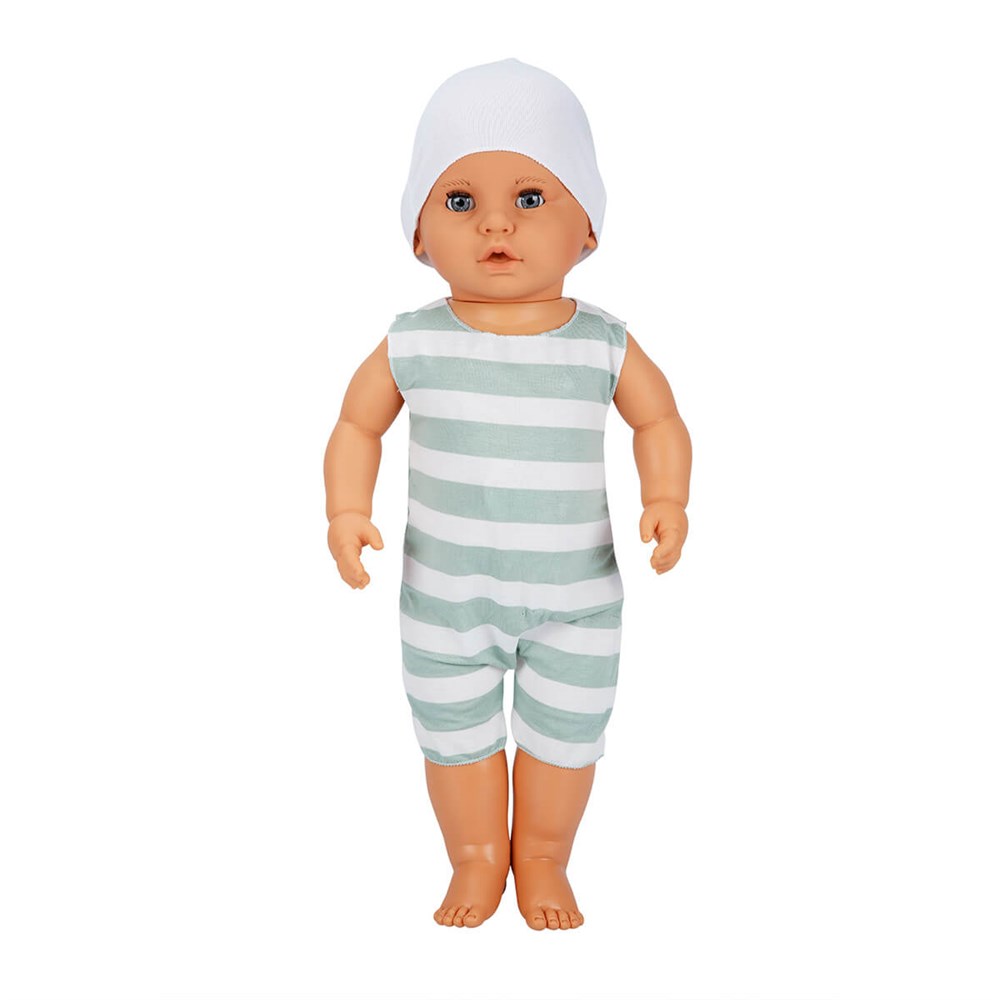 Et Bebekler, Sunman, Boubou Saçsız Et Bebek 60cm 8 Sesli 25062 Yeşil Çizgili Tulum