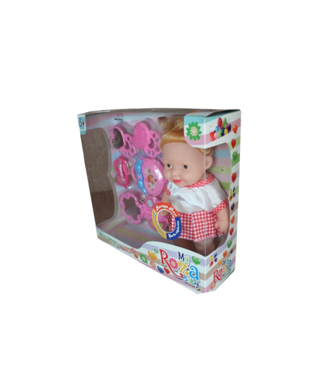 Et Bebekler, Global Toys, My Roza Baby Sesli Aksesuarlı Bebek 00484 Kırmızı Beyaz Karali