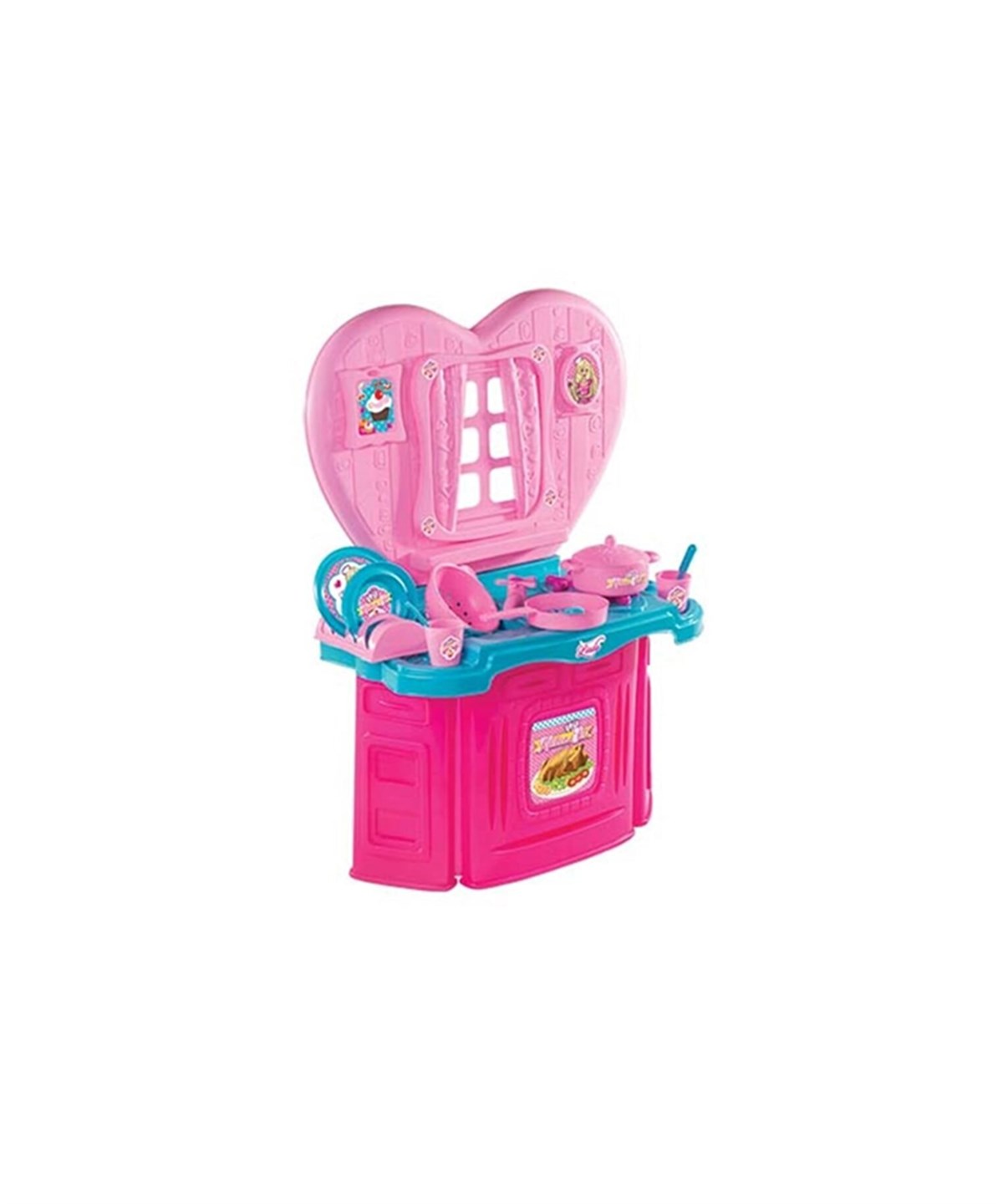 Evcilik Aksesuarları, Furkan Toys, Linda Kalpli Mutfak Seti Yeşil Camlı FR58529