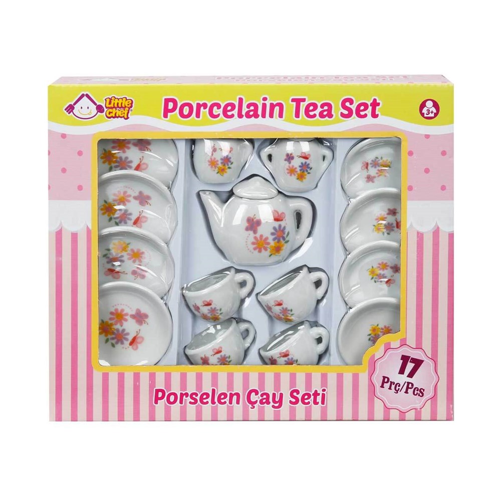 Evcilik Aksesuarları, Sunman, Porselen Çay Takımı 17 Parça 21682 Kelebek - Çiçek Desenli