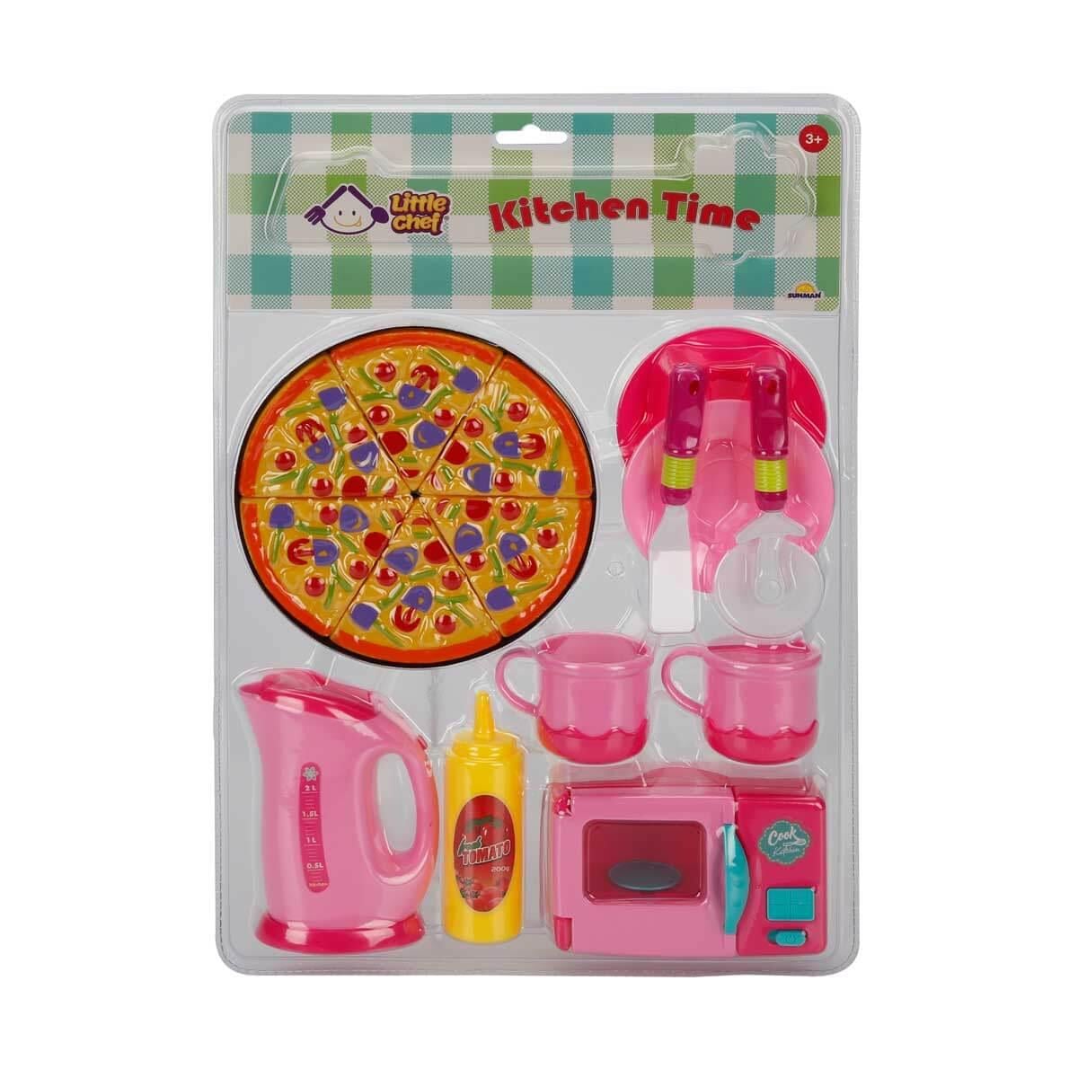 Evcilik Aksesuarları, Sunman, Sunman Kartela Little Chef Çay Kahve Seti 23600 Pizza 15 Parça