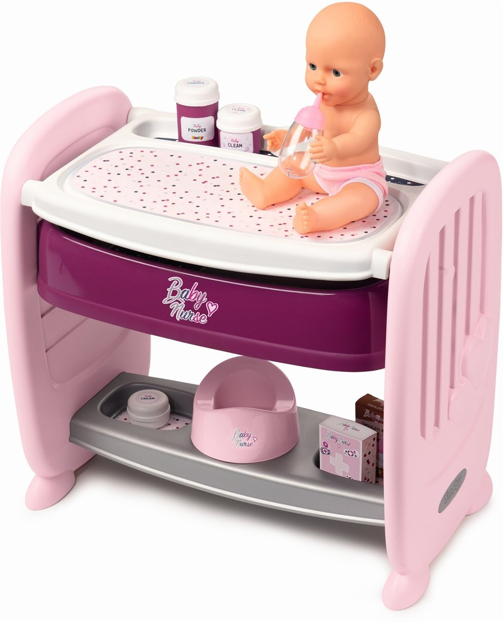 Kız Oyuncakları, SMOBY, Smoby Baby Nurse 2'si1 Arada Beşikli Bakım Seti 220353