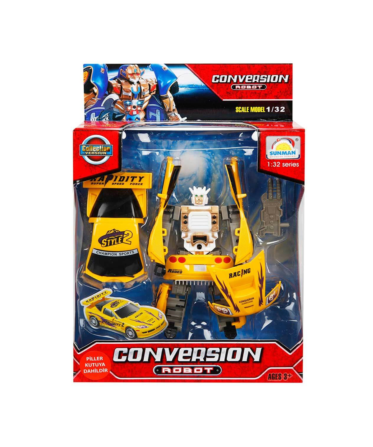 Kolleksiyon Karakterleri, Sunman, 1:32 Sesli ve Işıklı Dönüşebilen Robot 12346 Sarı Rapidity