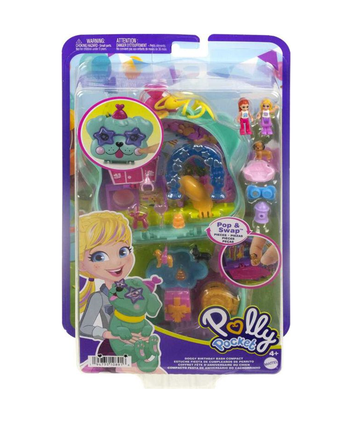 Kolleksiyon Karakterleri, Polly Pocket, Polly Pocket ve Maceraları Oyun Seti FRY35 GTN1 HKV30 Doggy Birthday Bash Compact
