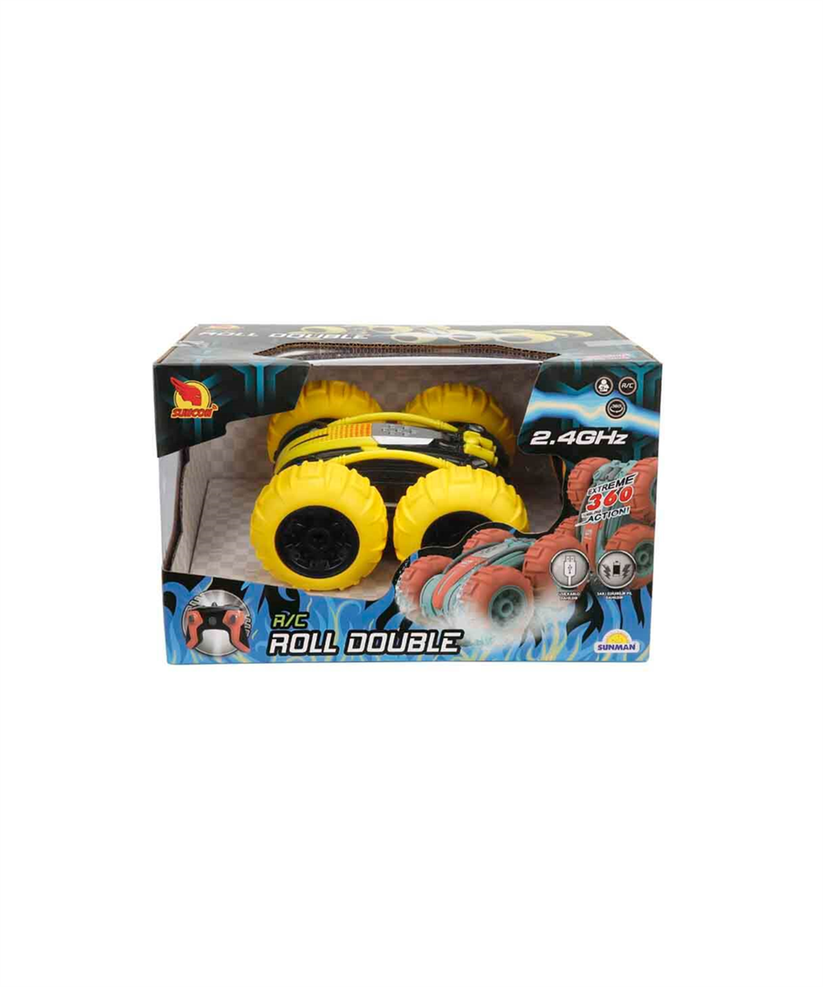 Kumandalı Arabalar, Sunman, Roll Double 360 Derece Dönen Uzaktan Kumandalı Araba 16 cm 25338 Sarı