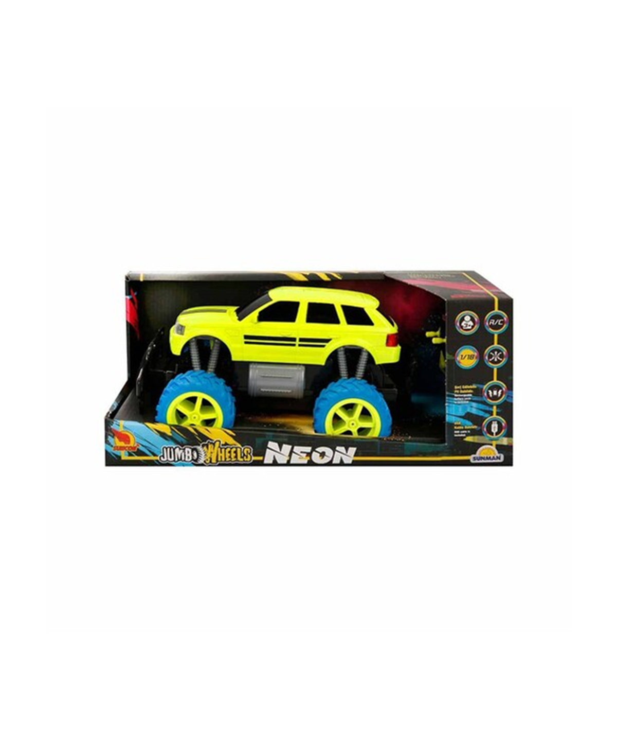Kumandalı Arabalar, Sunman, Suncon 1:18 Uzaktan Kumandalı Neon Jumbo Weels USB Şarjlı Araba 26 cm 32961 Sarı Pickup