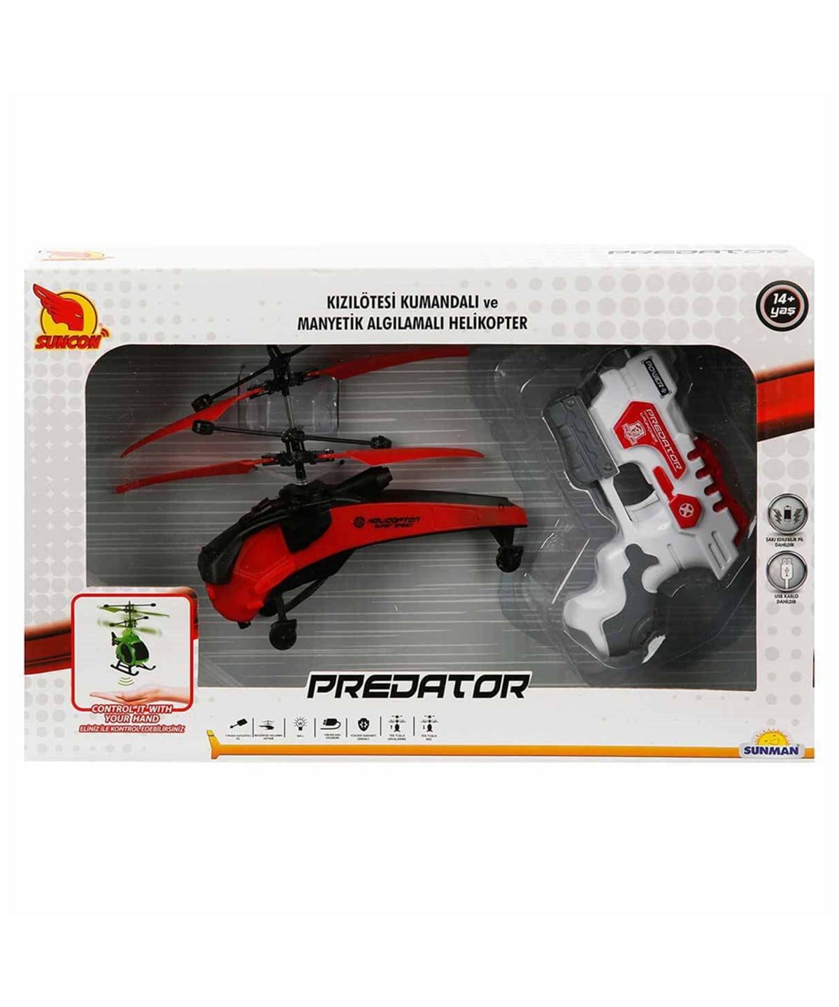 Kumandalı Arabalar, Sunman, Suncon Predator Kızılötesi Kumandalı Helikopter 25345 Super Speed Kırmızı Modeli