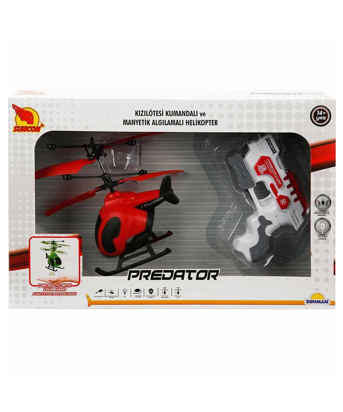 Kumandalı Arabalar, Sunman, Suncon Predator Kızılötesi Kumandalı Helikopter 25345 Thunder Kırmızı Modeli