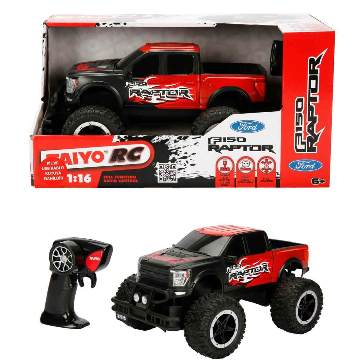 Kumandalı Arabalar, Sunman, Taiyo 1:16 USB Şarjlı Uzaktan Kumandalı Araba S01041505 Kırmızı F150 Raptor