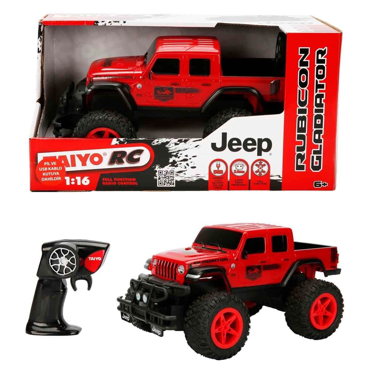 Kumandalı Arabalar, Sunman, Taiyo 1:16 USB Şarjlı Uzaktan Kumandalı Araba S01041505 Kırmızı Rubicon Gladiator