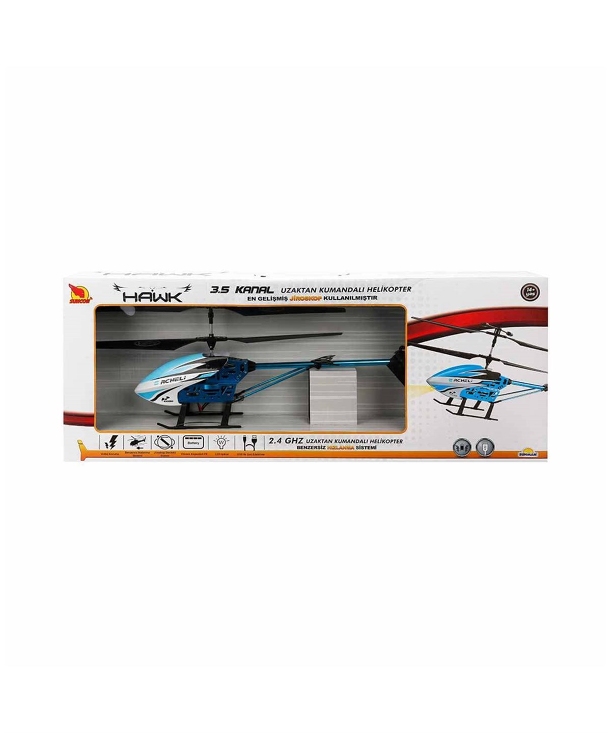 Kumandalı Arabalar, Sunman, Uzaktan Kumandalı Hawk Helikopter 3,5 Kanal 45 cm 14806 Mavi