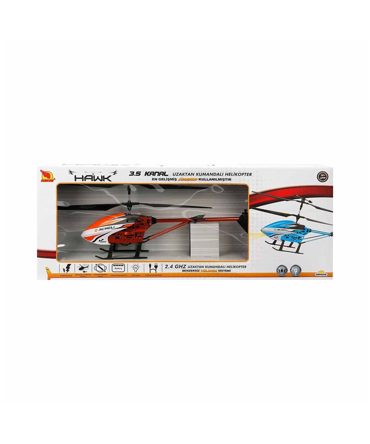 Kumandalı Arabalar, Sunman, Uzaktan Kumandalı Hawk Helikopter 3,5 Kanal 45 cm 14806 Turuncu