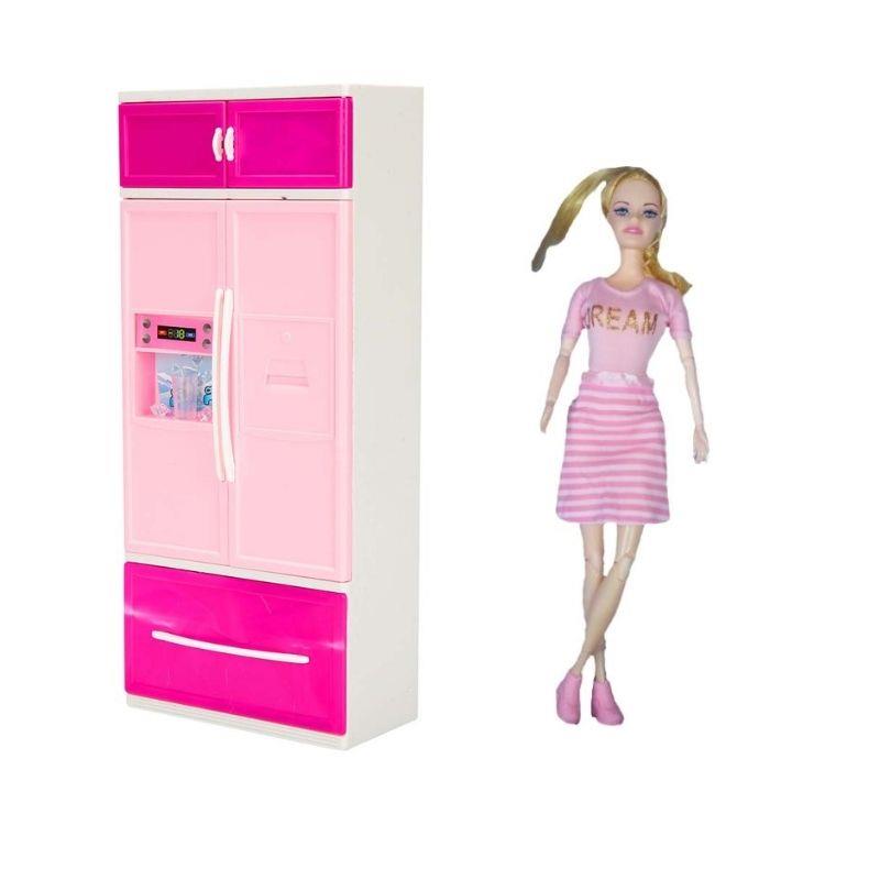 Manken Bebekler, Sunman, Alisha Mutfak Seti 37096 Sarışın Alisha Pembe Elbise Buzdolabı