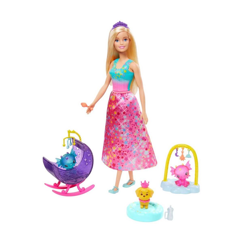 Manken Bebekler, Barbie, Barbie Dreamtopia Prenses Bebek ve Aksesuarları Oyun Seti GJK49 GJK51 Elbiseli