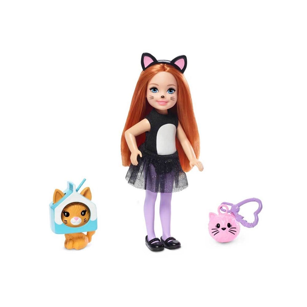 Manken Bebekler, Barbie, Barbie Kostümlü Chelsea ve Hayvancığı Oyun Setleri GHV69 GJW29 Kedi Taçlı