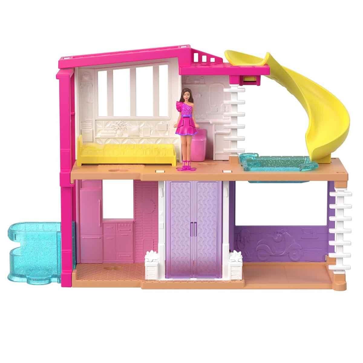 Manken Bebekler, Mattel, Mini Barbieland Evi HYF44 HFY47 Beyaz Ev Sarı Kaydırak
