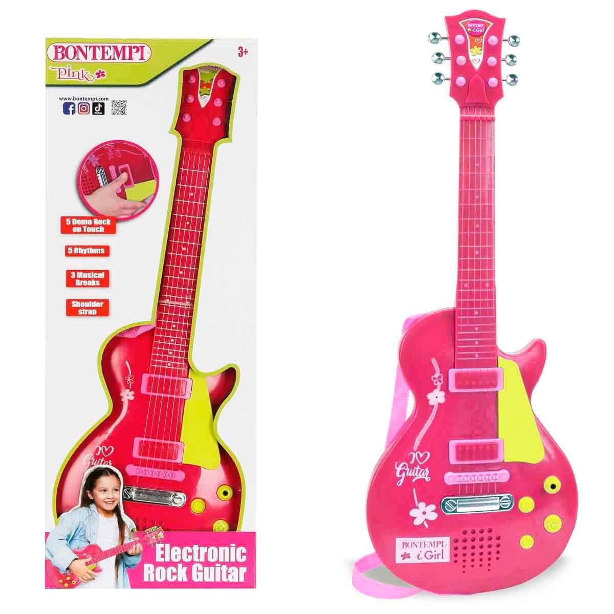 Müzik Aletleri, Sunman, Bontempi Pembe Elektronik Çocuk Rock Gitarı 53 cm