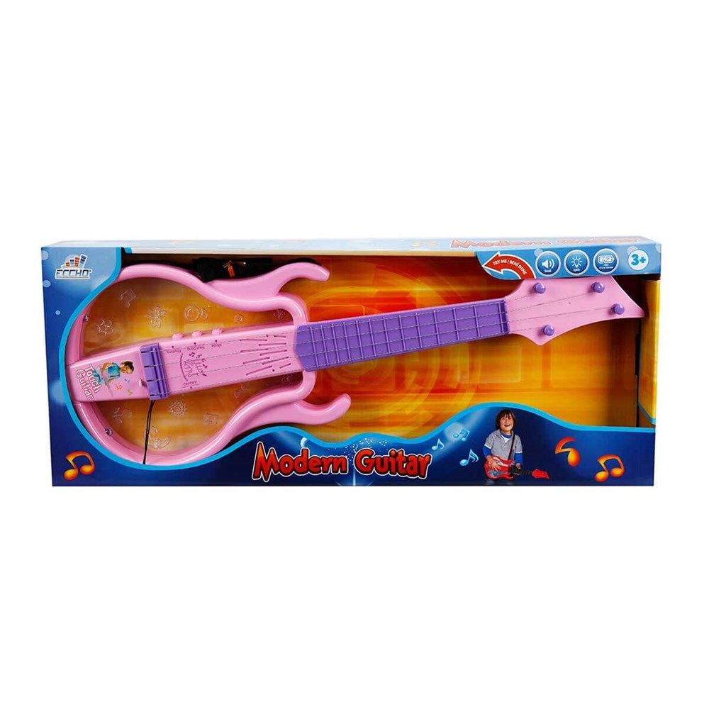 Müzik Aletleri, Sunman, Işıklı ve Müzikli Gerçek Telli Gitar 66999 Pembe