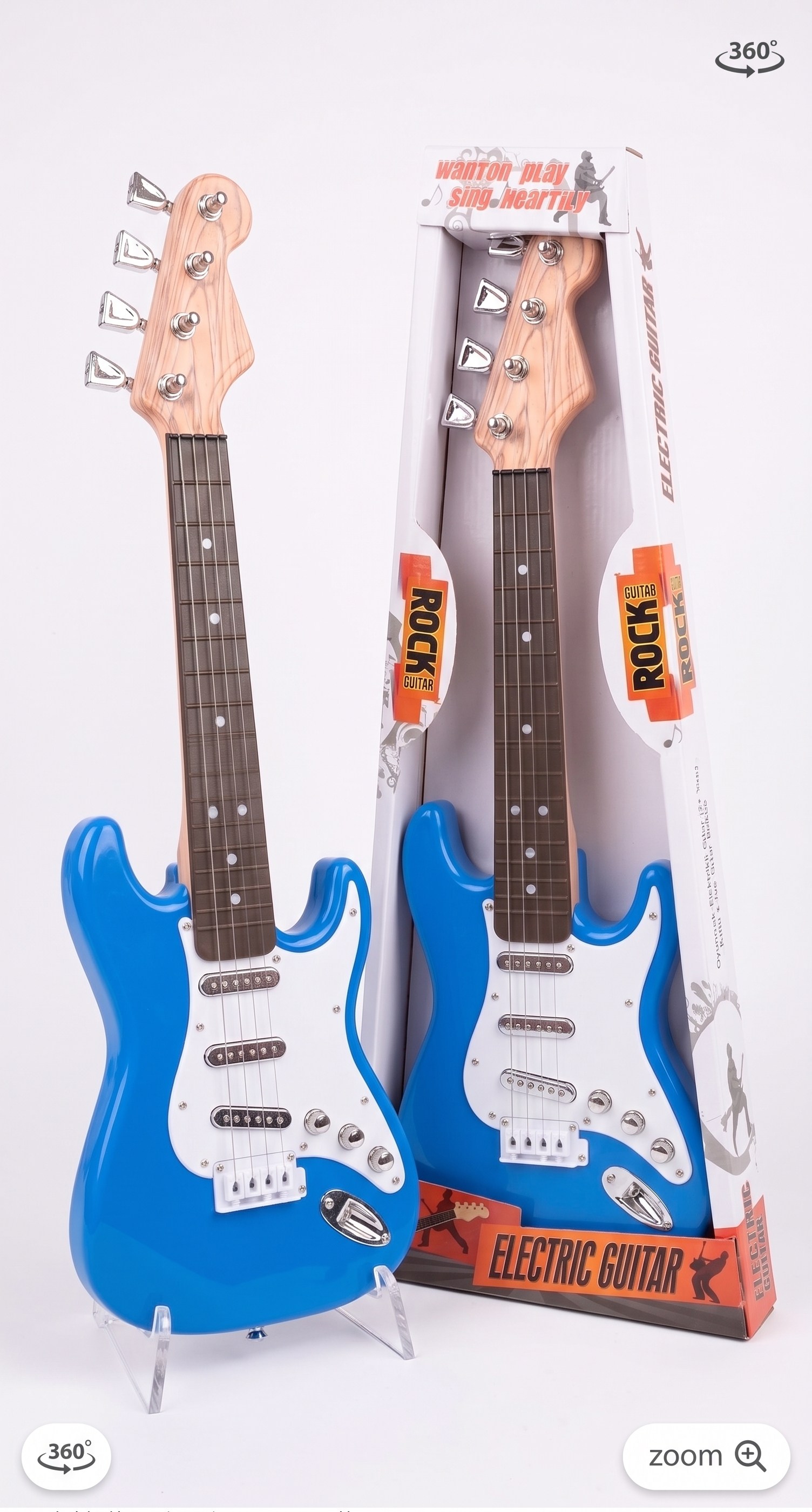 Müzik Aletleri, Sunman, Pilli Elektronik Rock Gitarı 44 cm 45111 Mavi