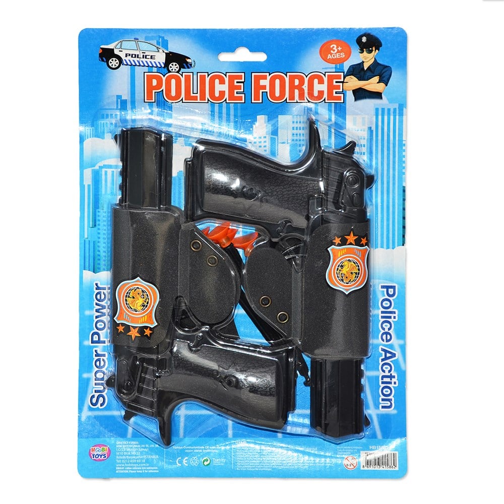 Oyuncak Silahlar, Merkez Oyuncak, Hobi Toys 2li Polis Oyuncak Tabanca Seti Vantus Mermili