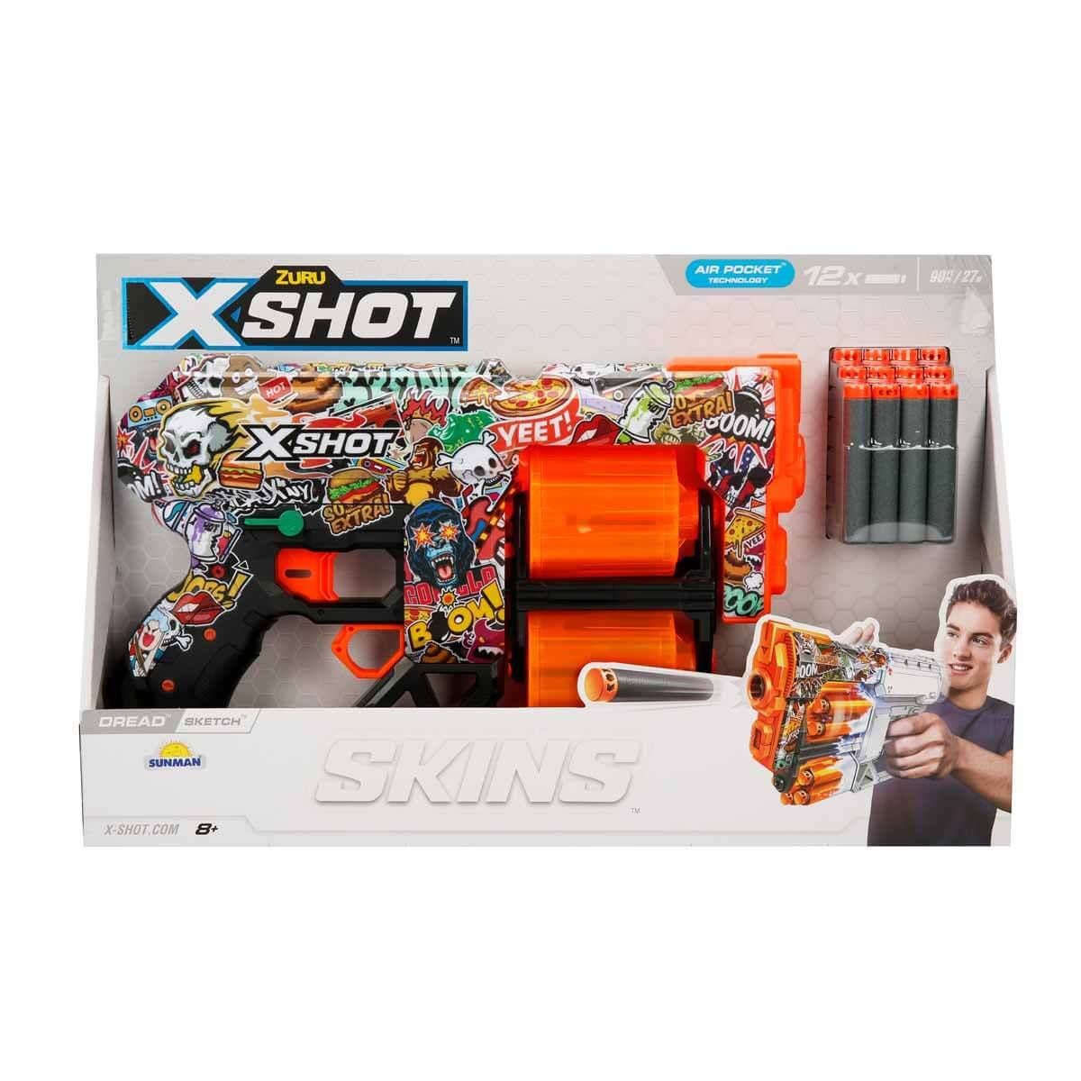 Oyuncak Silahlar, Sunman, X-Shot Skins Dread 12 Mermili Sünger Dart Atan Silah 31 cm S01036517 Sketch