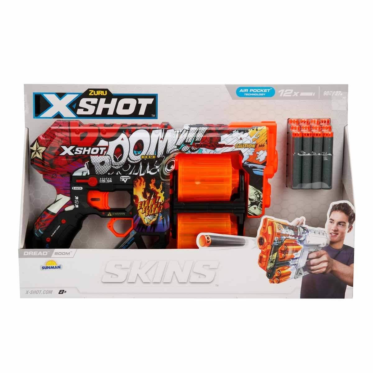 Oyuncak Silahlar, Sunman, X-Shot Skins Dread 12 Mermili Sünger Dart Atan Silah 31 cm S01036517 Boom