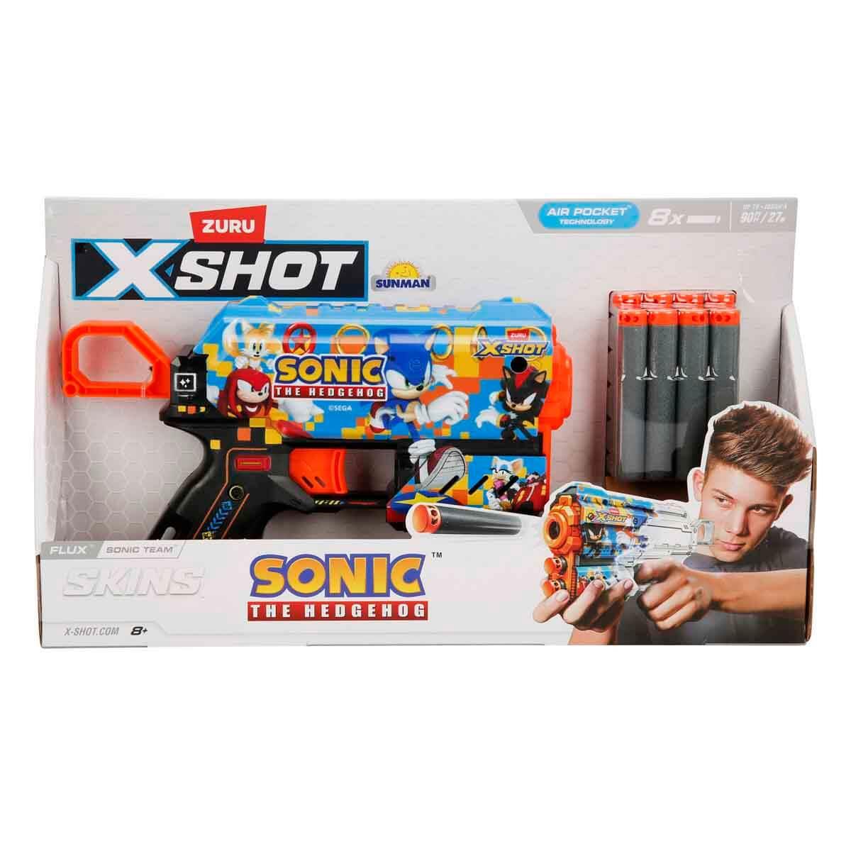 Oyuncak Silahlar, Sunman, X-Shot Skins Flux Sonic The Hedgehog 8 Mermili Sünger Dart Atan Silah 21 cm 57952 Sonic Team