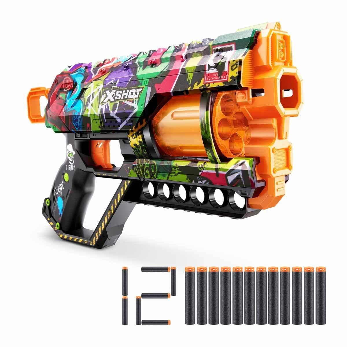 Oyuncak Silahlar, SUNMAN, X-Shot Skins Griefer 12 Mermili Sünger Dart Atan Silah 32 cm 45065 Graffiti