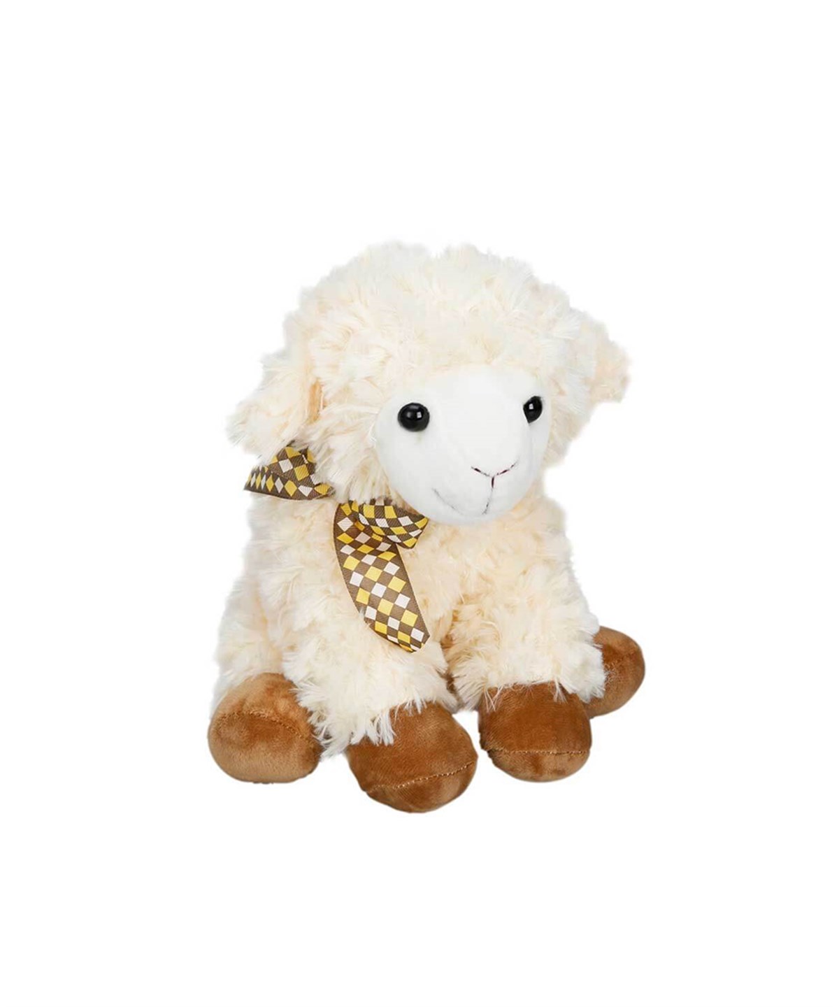 Peluş Hayvanlar, Sunman, Oturan Peluş Kuzu 24 cm 15094 Kahverengi Kurdeleli