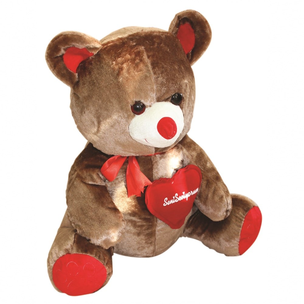Peluş Hayvanlar, Halley, Peluş Ayı Kahverengi 70cm Kalp Yastıklı