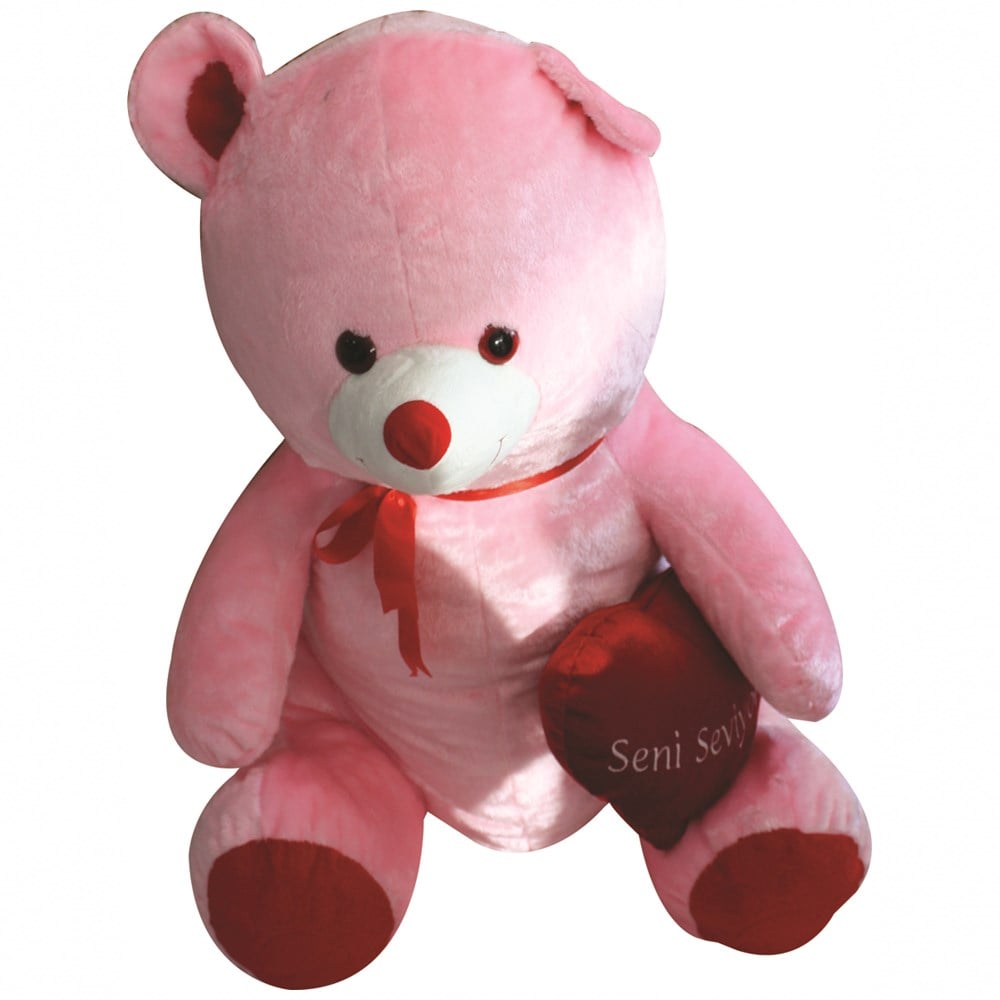 Peluş Hayvanlar, Halley, Peluş Ayı Pembe 100cm Kalp Yastıklı
