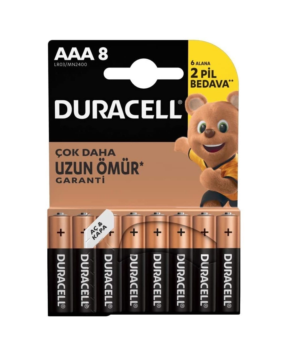 Pil, DURACELL, Duracell Alkalin AAA İnce Kalem Pil 8'li Paket LR03/MN2400