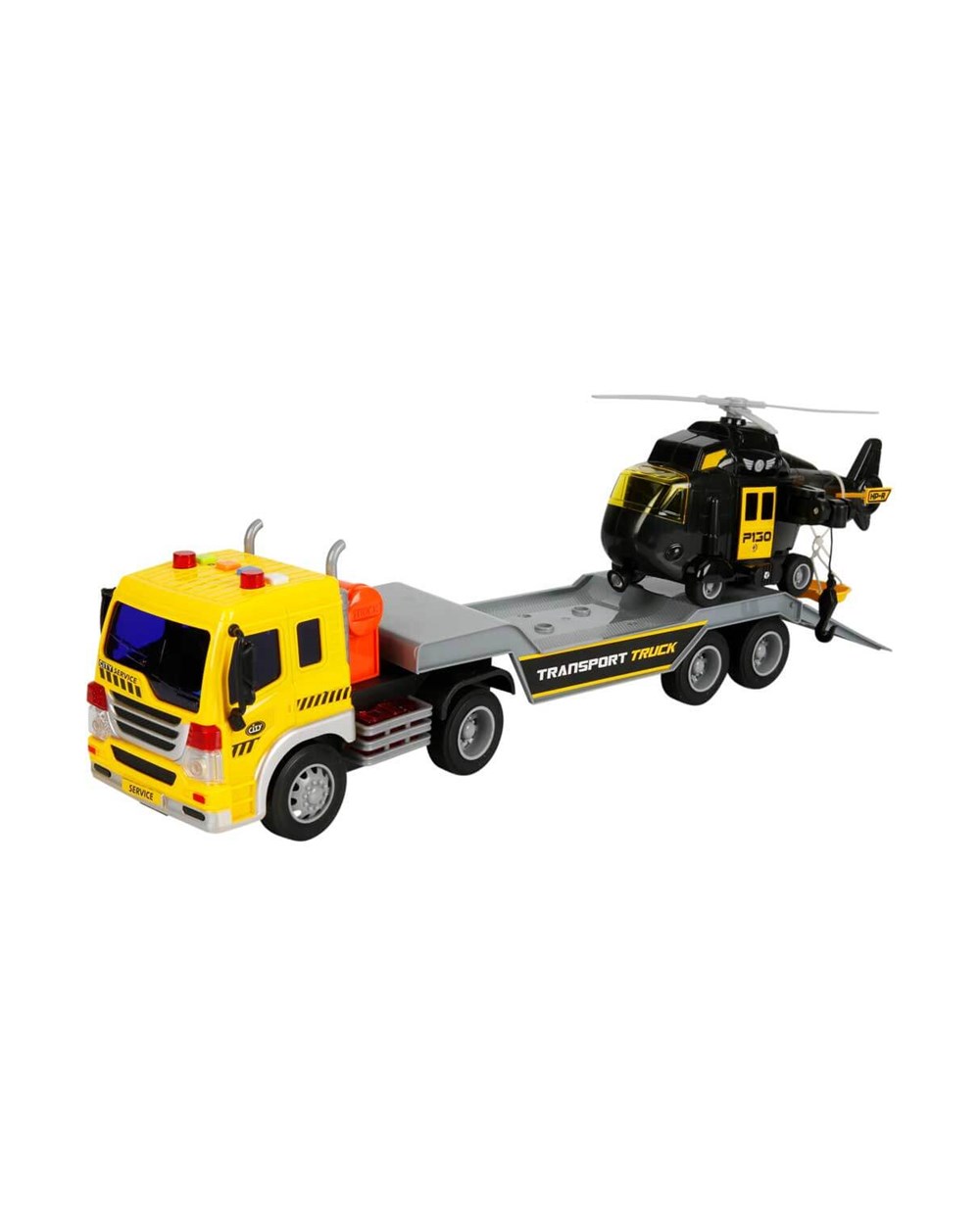 Sesli Işıklı Araçlar, Sunman, Maxx Wheels 1:16 Sesli ve Işıklı Transporter Tır 40 cm 23150 Siyah Helikopter