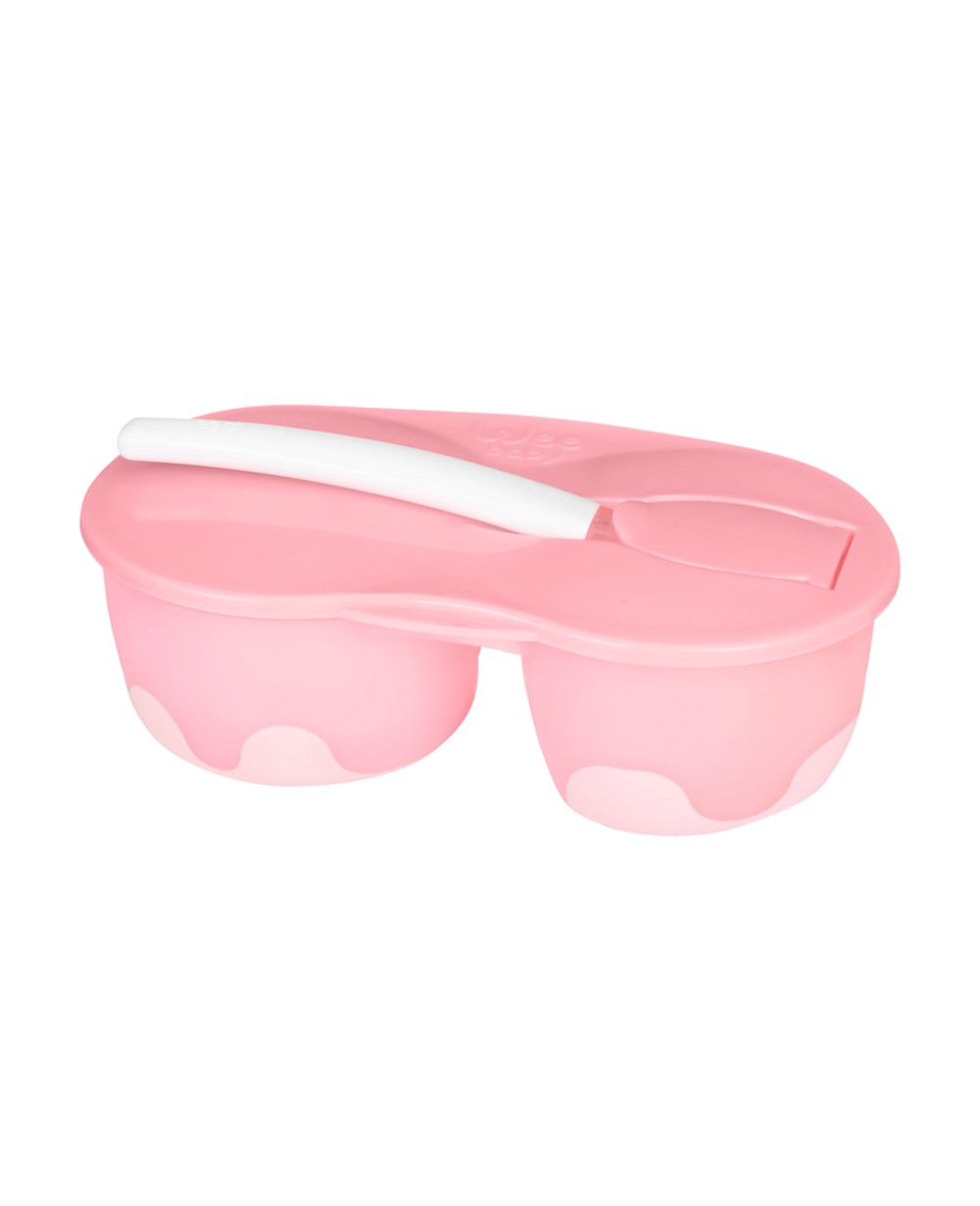 Tabak ve Kaşıklar, WEE BABY, Wee Baby 2 Hazneli Mama Kabı Seti 886 Pembe