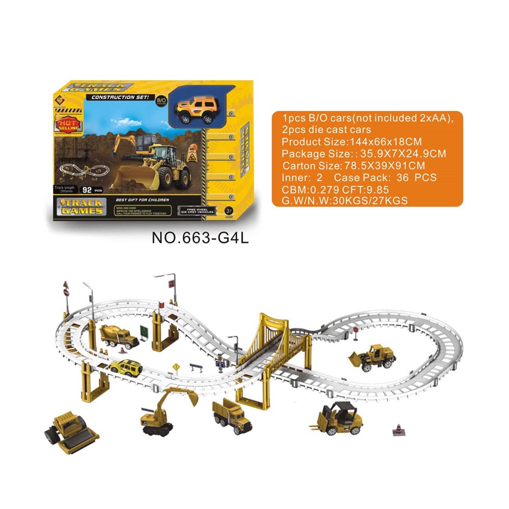 Tren ve Garaj Setleri, Furkan Toys, 395 Cm Pilli İnşaat Pisti FR37722