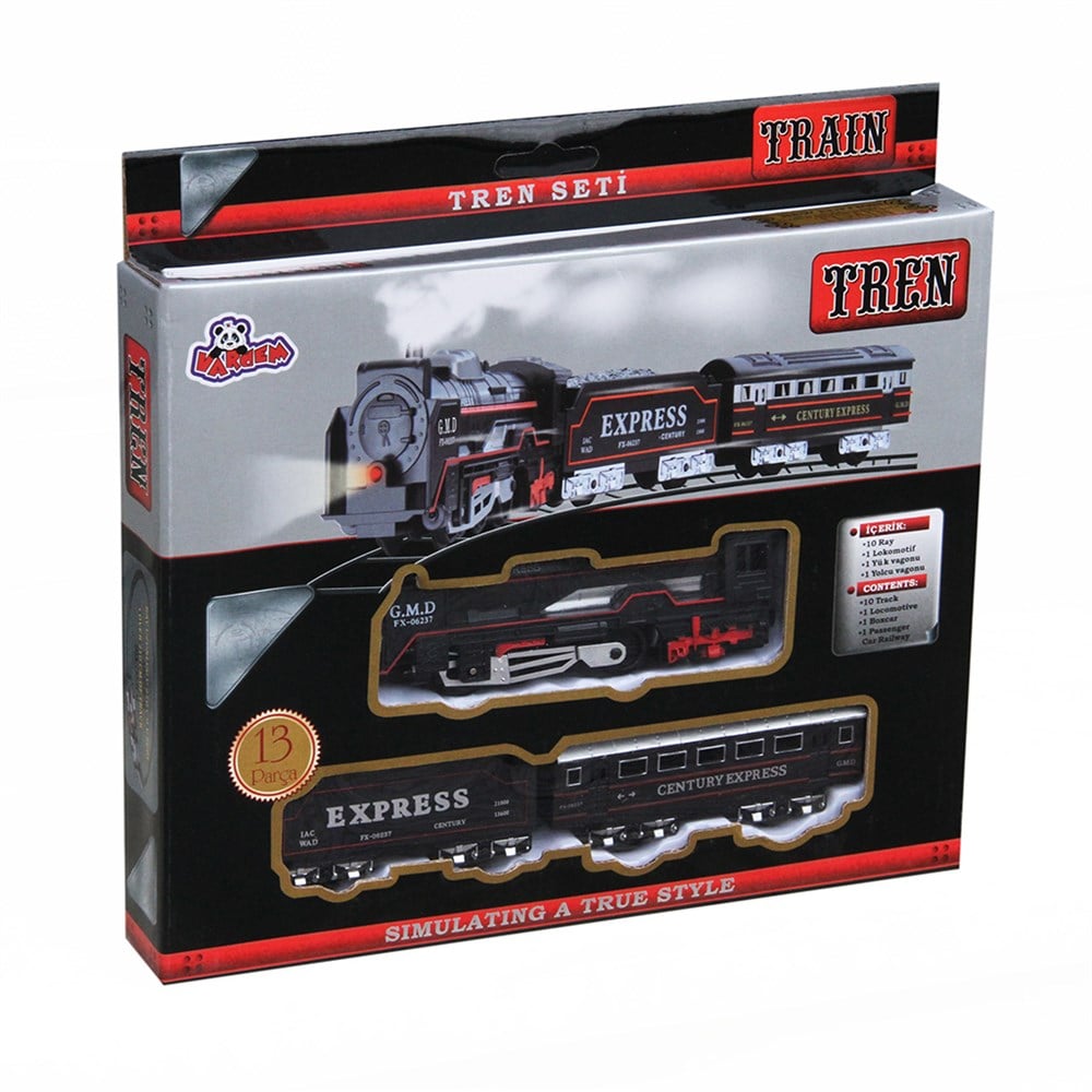 8694359010388, Tren ve Garaj Setleri, Vardem, Kutulu 13 Parça Klasik Küçük Tren Set Siyah Vagon 10388