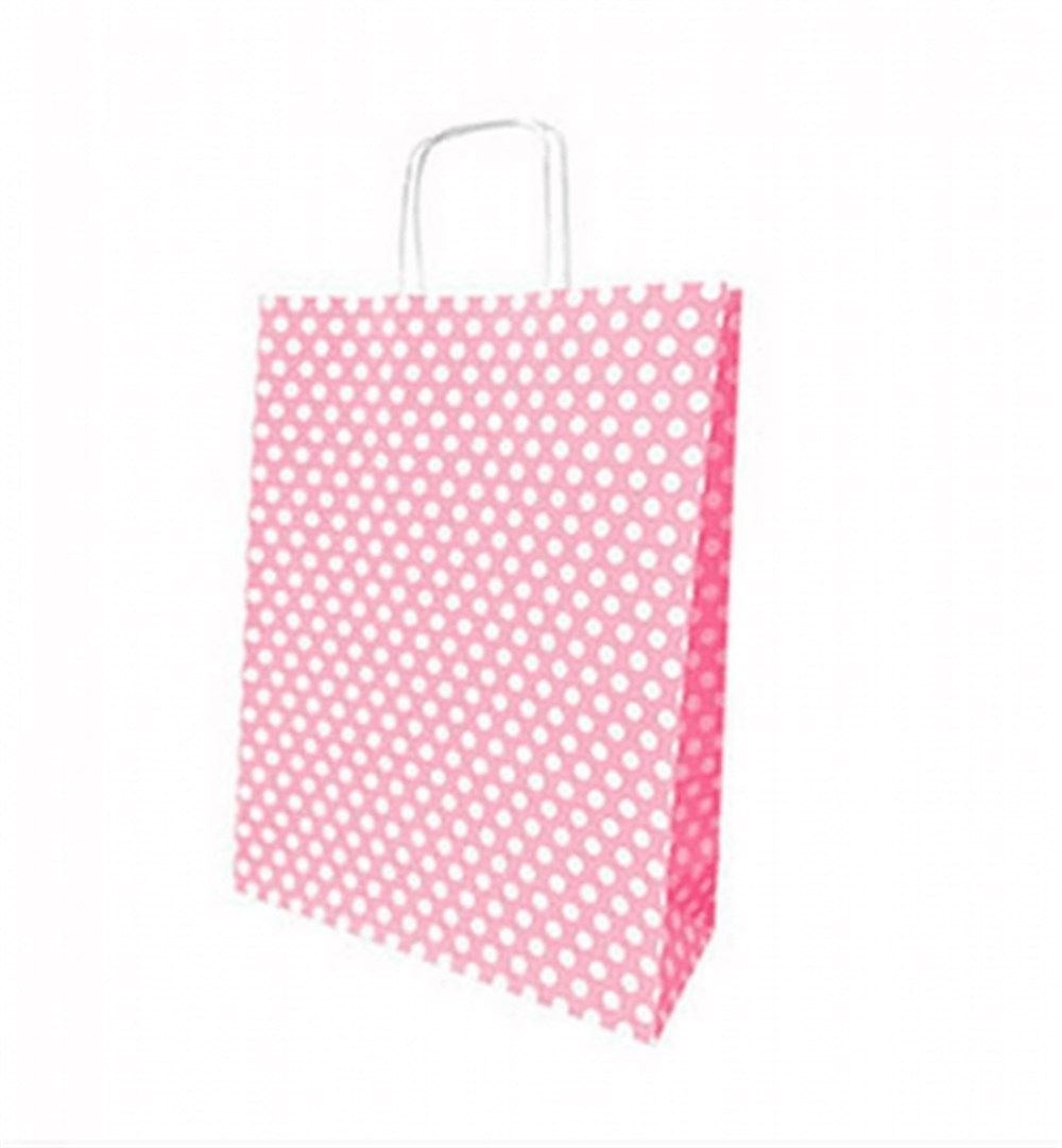 Roll Up Karton Çanta 25x31cm Pembe Beyaz Puantiyeli18x24 Karton Çantalar
