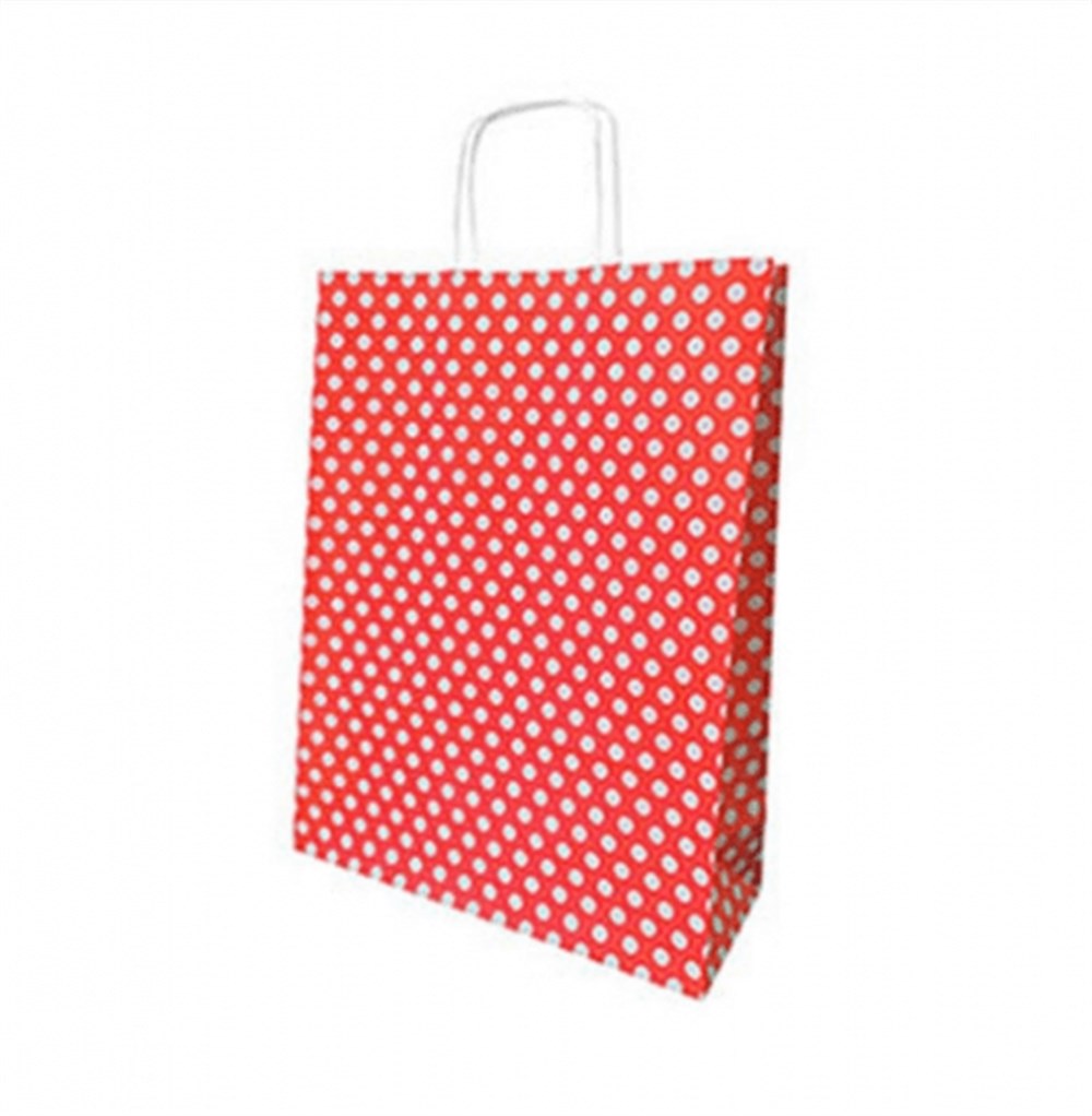 Roll Up Karton Çanta 25x31cm Kırmızı Beyaz Puantiyeli18x24 Karton Çantalar