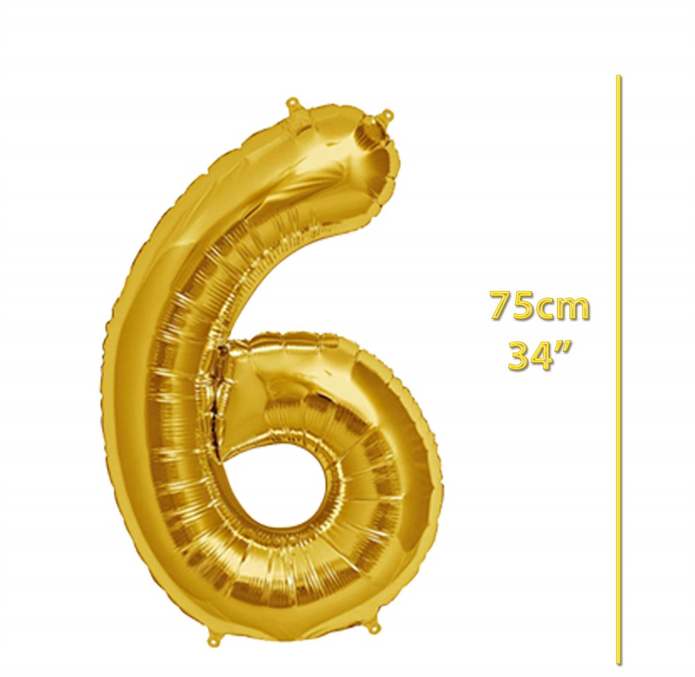 Folyo Rakam 6 Gold Balon 75cm ( 34 inç )34