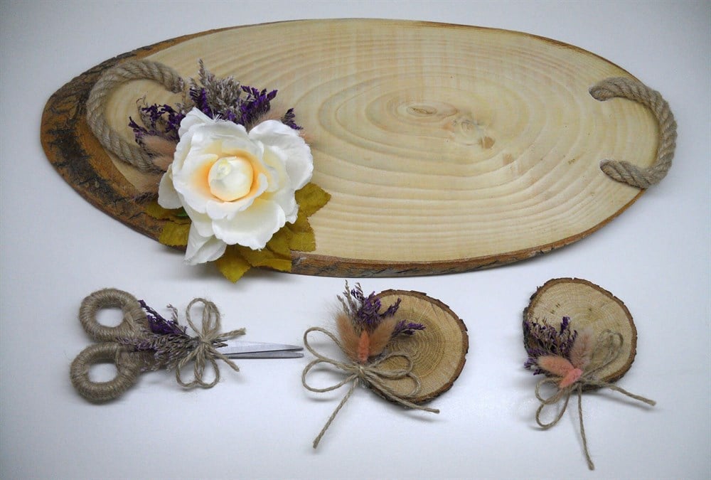 Ahşap Doğal Kütük Tasarım Söz Nişan TepsisiAhşap Tepsi