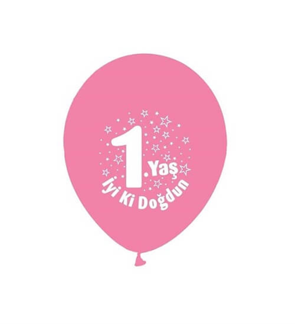 Baskılı Latex Balonlar1 Yaş Baskılı Pembe Balon 10 'lu PaketBALONEVİ
