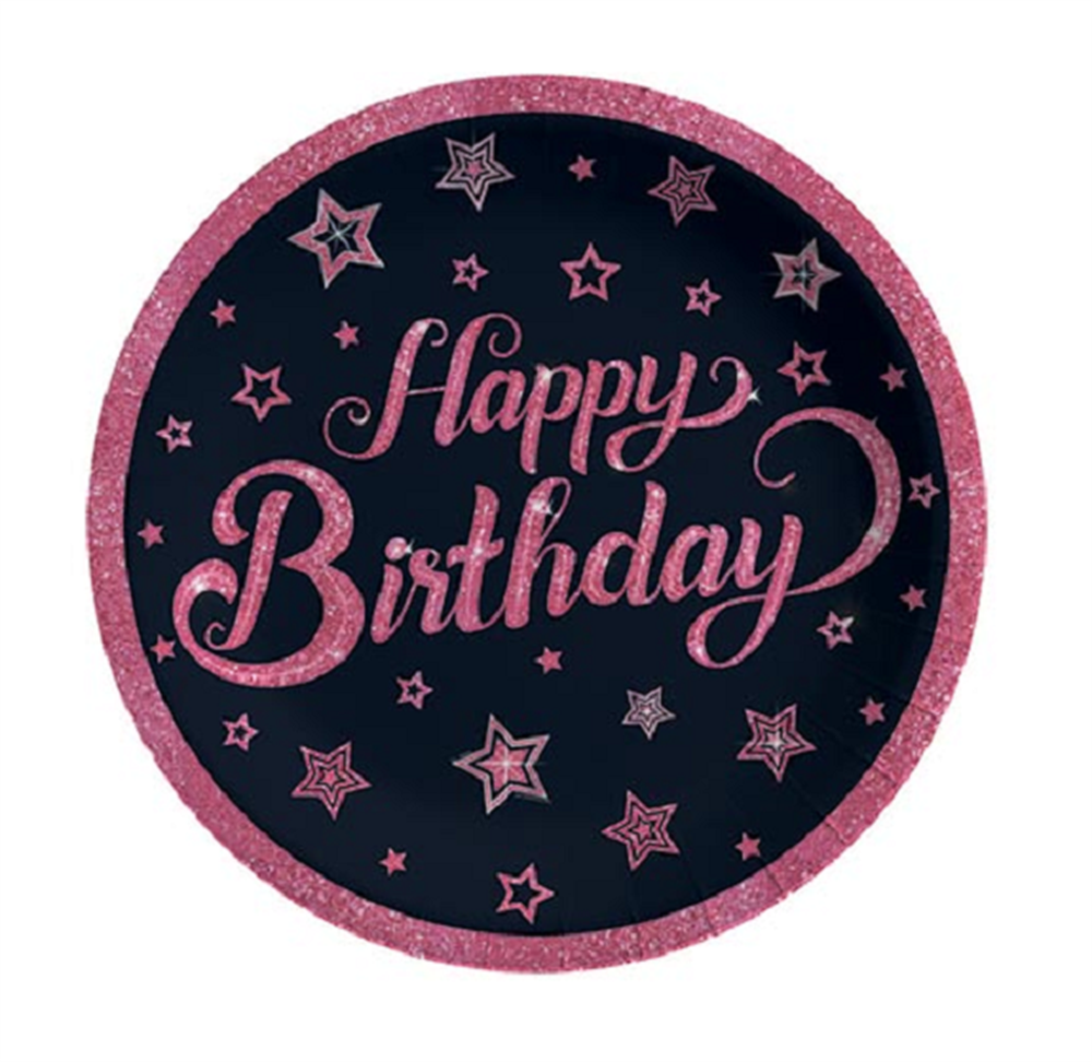 Desenli TabaklarPınk Stars Happy Brithday Karton Tabak 23 cm 8 AdetBalonevi