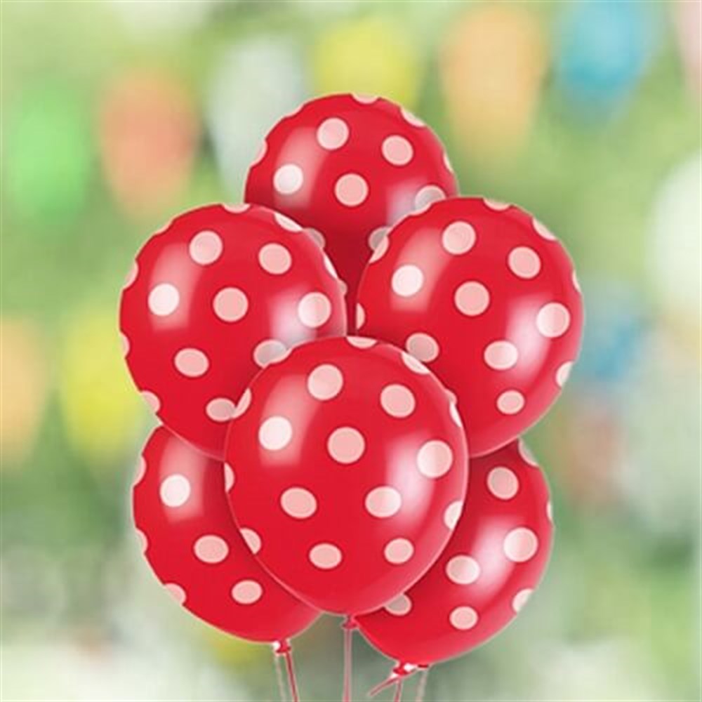 Baskılı Latex BalonlarPuantiyeli Kırmızı Beyaz Balon 10 'lu PaketBALONEVİ