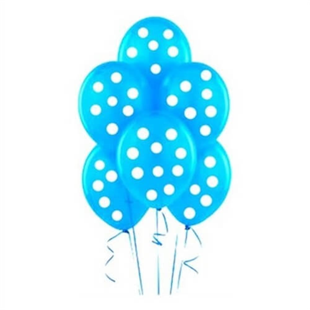Baskılı Latex BalonlarPuantiyeli Mavi Beyaz Balon 10 'lu PaketBALONEVİ