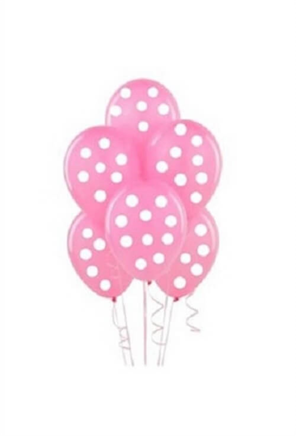Baskılı Latex BalonlarPuantiyeli Pembe Beyaz Balon 10 'lu PaketBALONEVİ