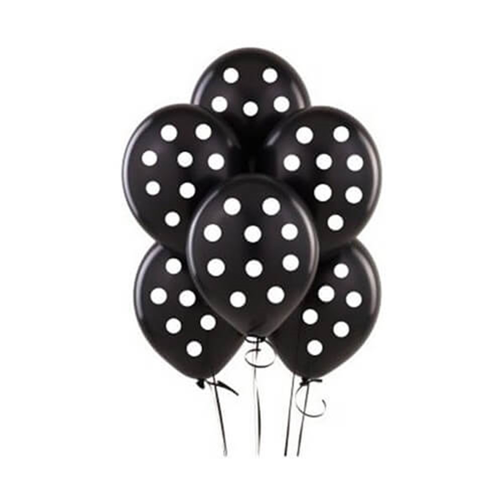 Baskılı Latex BalonlarPuantiyeli Siyah Beyaz Balon 10 'lu PaketBALONEVİ