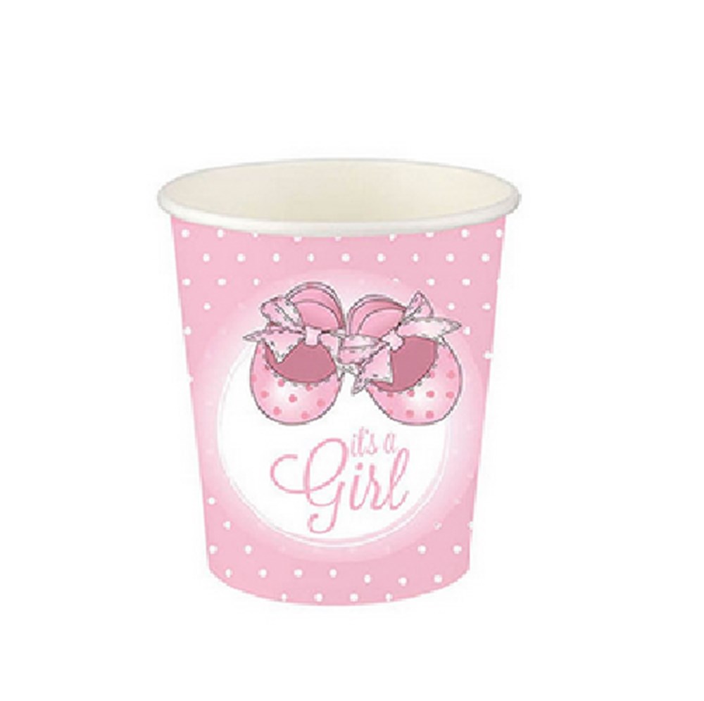 Roll-Up Karton Bardak Pembe PatiklerDüz Renk Karton Bardaklar